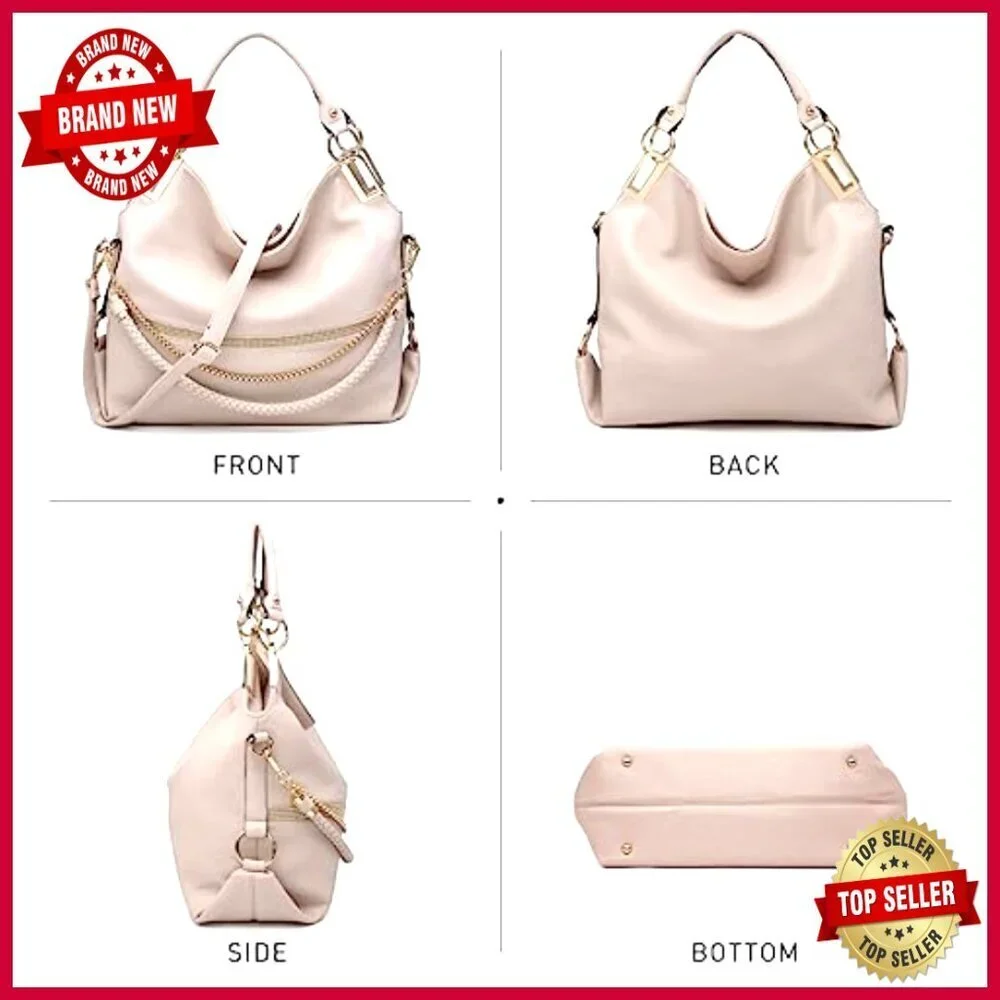 Large Vegan Leather Hobo Bag with Rhinestone Accents Tote Purse